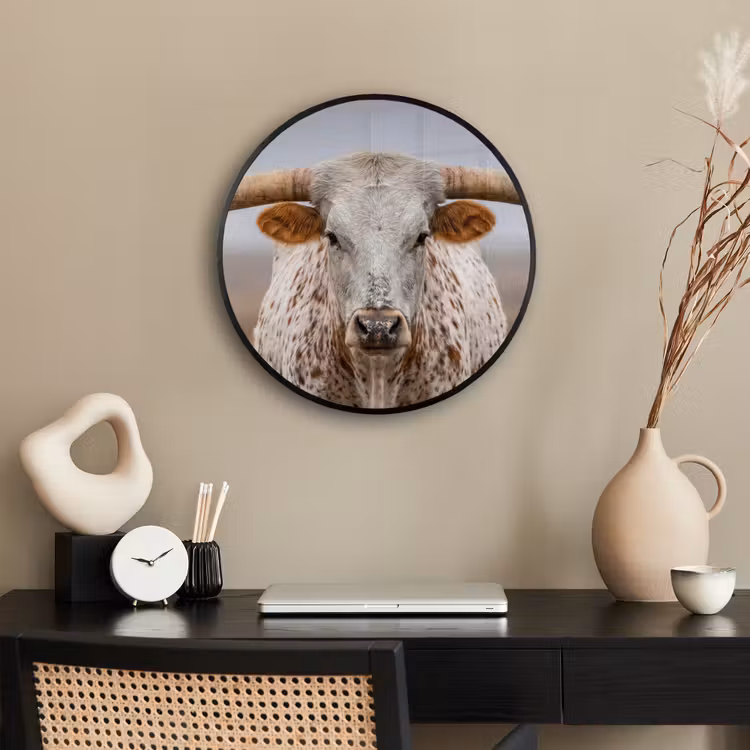 Longhorn - Grasveld - Dier Fotolijst rond zonder passe partout klein -sfeer1