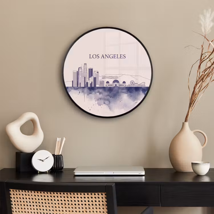 Los Angeles - Skyline - Architectuur - Aquarel - Blauw Fotolijst rond zonder passe partout klein -sfeer1
