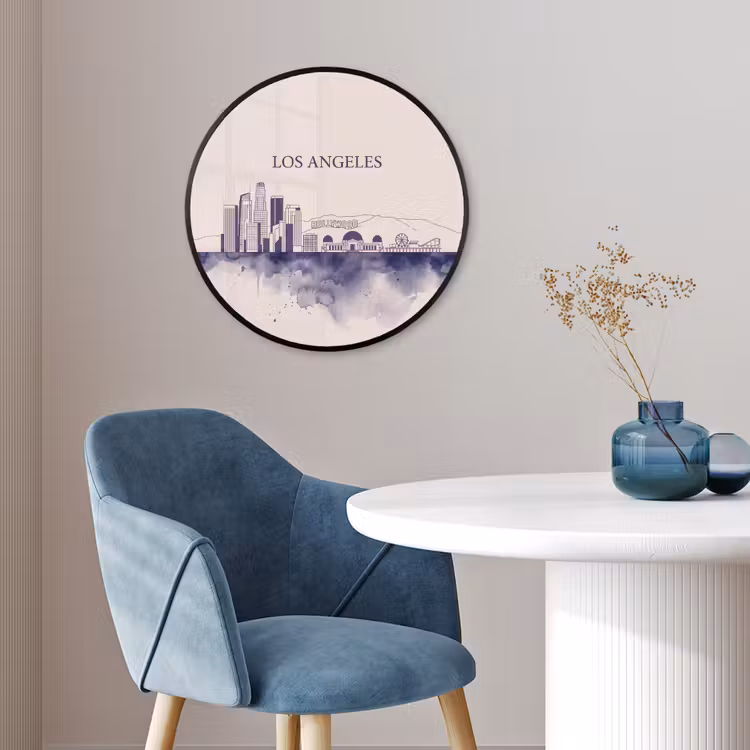 Los Angeles - Skyline - Architectuur - Aquarel - Blauw Fotolijst rond zonder passe partout klein -sfeer2