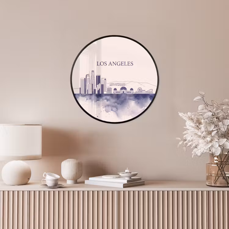 Los Angeles - Skyline - Architectuur - Aquarel - Blauw Fotolijst rond zonder passe partout klein -sfeer3