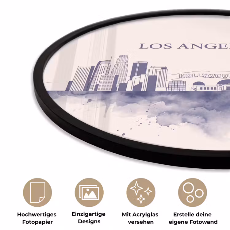 Los Angeles - Skyline - Architectuur - Aquarel - Blauw Fotolijst rond zonder passe partout klein -closeup_DE