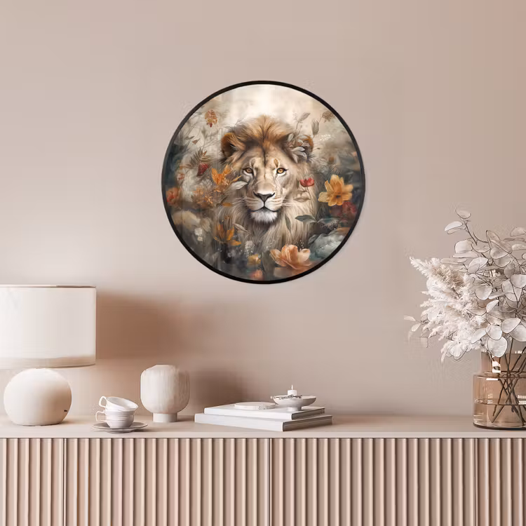 Leeuw - Wilde dieren - Planten - Natuur - Bloemen Fotolijst rond zonder passe partout klein -sfeer3