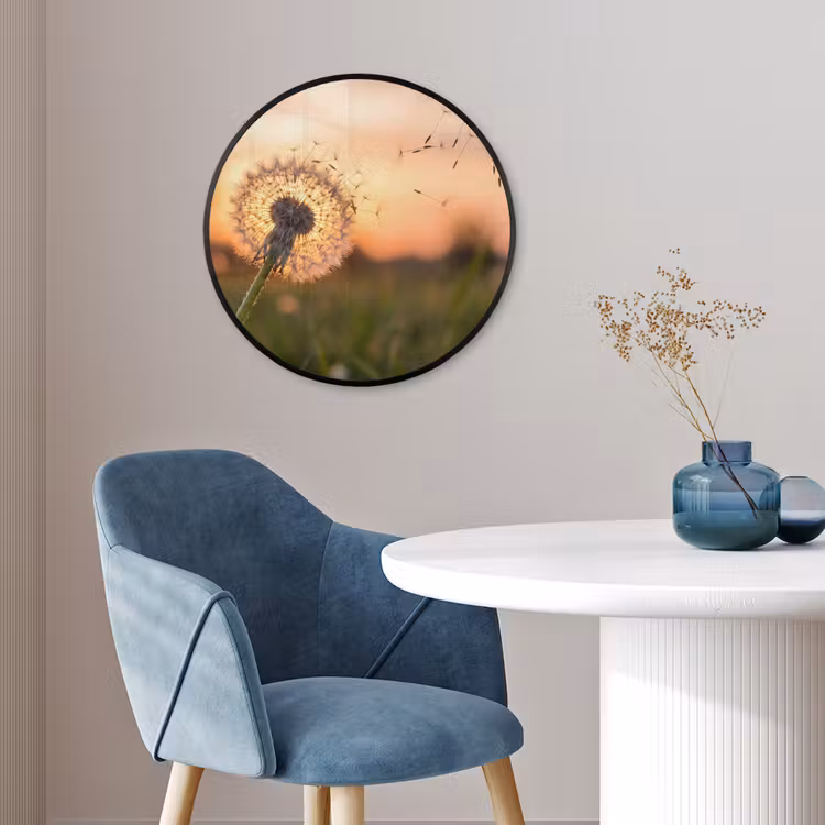 Paardenbloem - Zonsondergang - Veld Fotolijst rond zonder passe partout klein -sfeer2