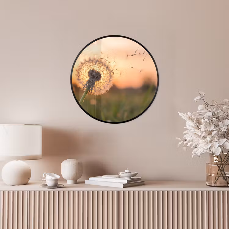 Paardenbloem - Zonsondergang - Veld Fotolijst rond zonder passe partout klein -sfeer3