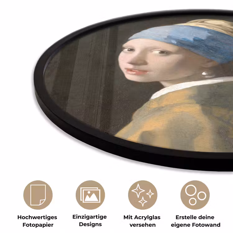 Meisje met de parel - Schilderij - Oude meesters - Vermeer Fotolijst rond zonder passe partout klein -closeup_DE