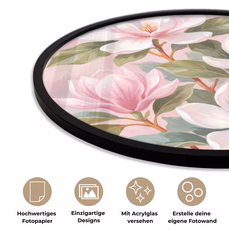 Magnolia's - Patroon - Roze Fotolijst rond zonder passe partout klein -closeup_DE