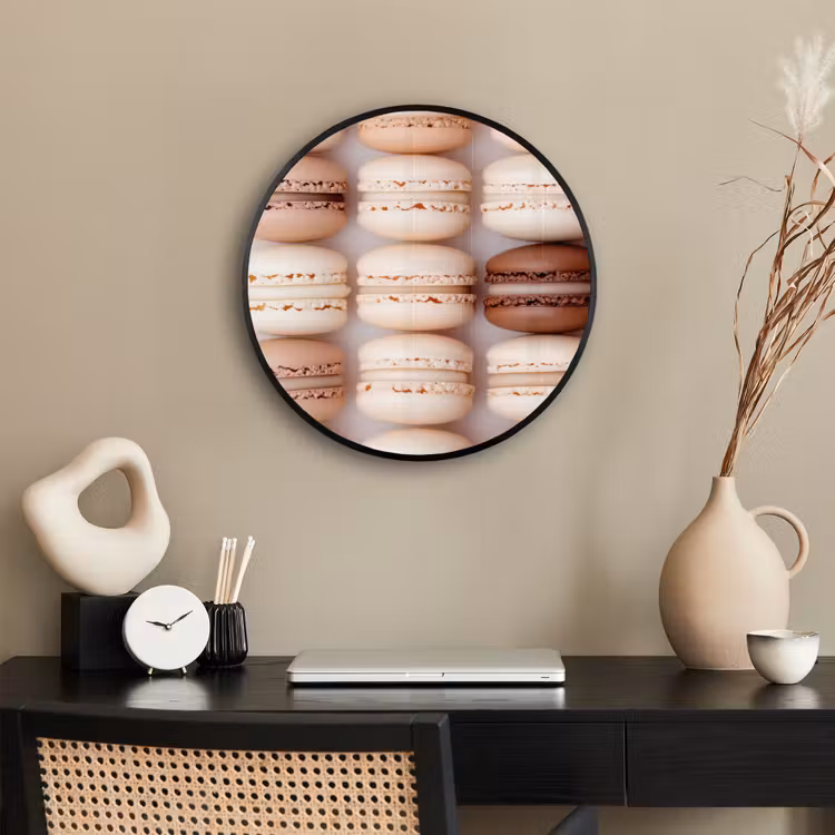 Macarons - Beige - Bruin Fotolijst rond zonder passe partout klein -sfeer1