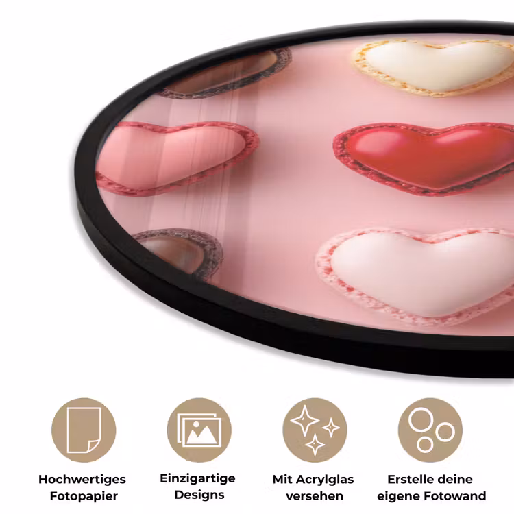 Macarons - Hartjes - Kleurrijk - Roze Fotolijst rond zonder passe partout klein -closeup_DE