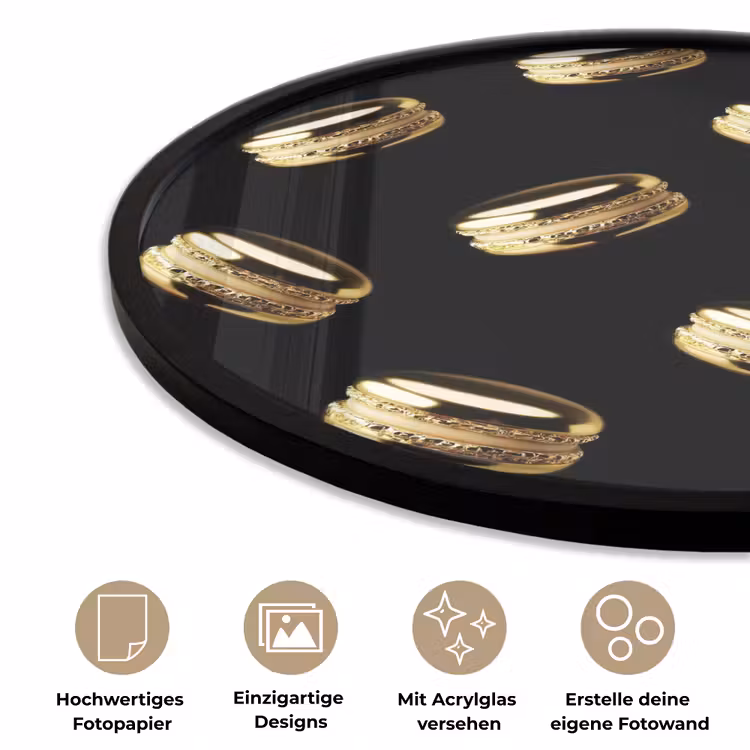 Macarons - Patroon - Goud - Zwart Fotolijst rond zonder passe partout klein -closeup_DE