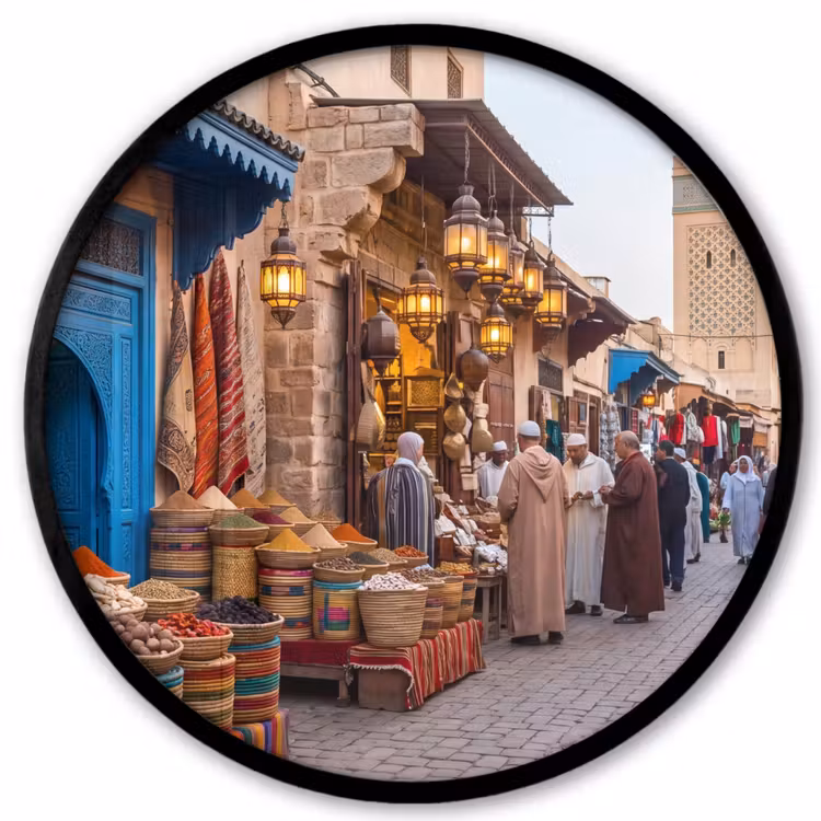 Poster im Rahmen Rund - Markt – Orientalisch – Farbenfroh - Markt - Oosters - Kleurrijk Fotolijst rond zonder passe partout klein