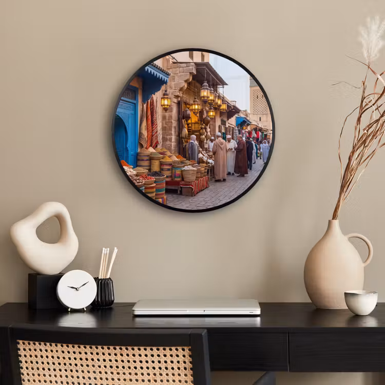 Poster im Rahmen Rund - Markt – Orientalisch – Farbenfroh - Markt - Oosters - Kleurrijk Fotolijst rond zonder passe partout klein
