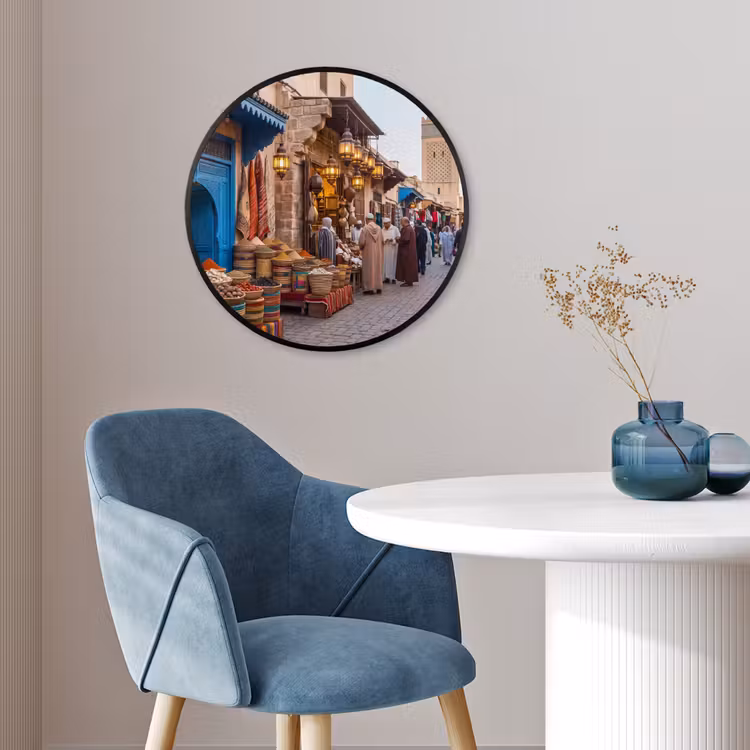 Poster im Rahmen Rund - Markt – Orientalisch – Farbenfroh - Markt - Oosters - Kleurrijk Fotolijst rond zonder passe partout klein