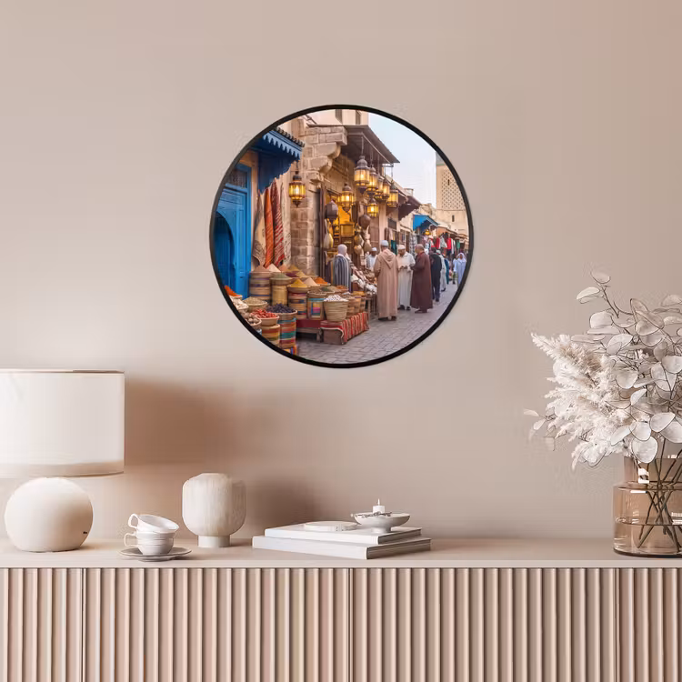 Poster im Rahmen Rund - Markt – Orientalisch – Farbenfroh - Markt - Oosters - Kleurrijk Fotolijst rond zonder passe partout klein