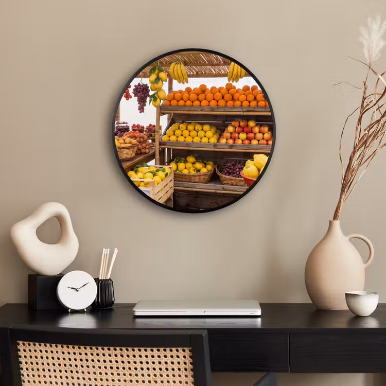 Poster im Rahmen Rund - Marktstand – Obst – Frisch - Marktkraam - Fruit - Vers Fotolijst rond zonder passe partout klein
