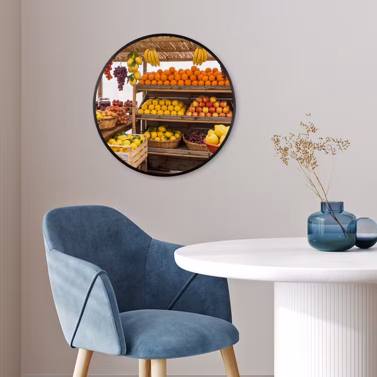 Poster im Rahmen Rund - Marktstand – Obst – Frisch - Marktkraam - Fruit - Vers Fotolijst rond zonder passe partout klein
