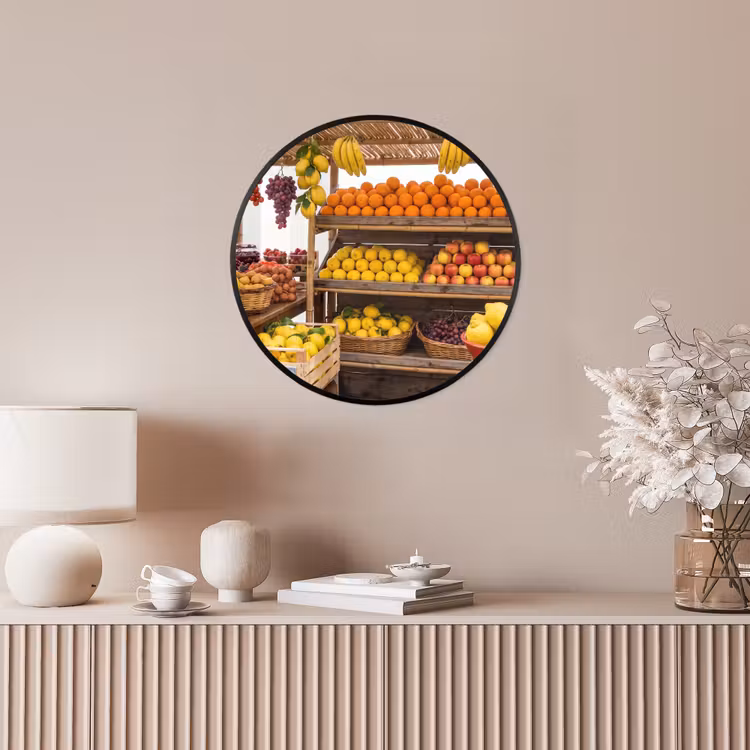 Poster im Rahmen Rund - Marktstand – Obst – Frisch - Marktkraam - Fruit - Vers Fotolijst rond zonder passe partout klein