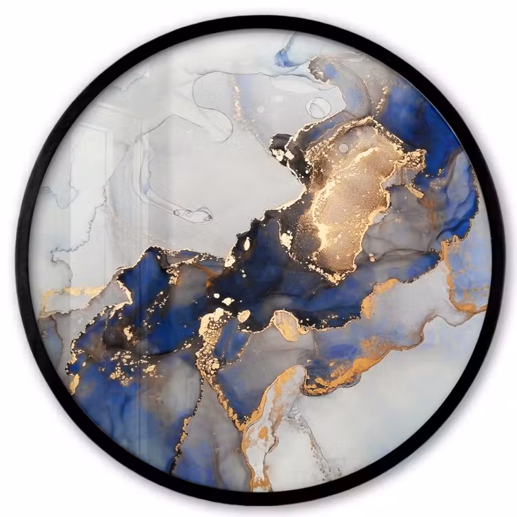 Marmer - Blauw - Goud Fotolijst rond zonder passe partout klein -3d