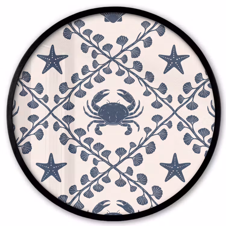 Zee - Krab - Zeester - Patroon - Blauw Fotolijst rond zonder passe partout klein -3d