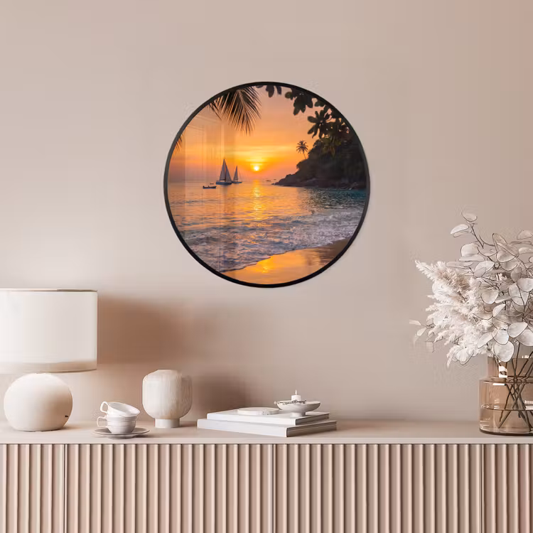 Zee - Zonsondergang - Boot - Natuur - Oranje Fotolijst rond zonder passe partout klein -sfeer3
