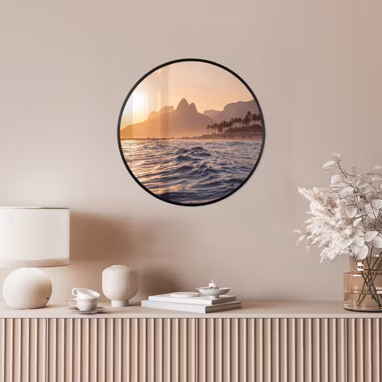 Zee - Golven - Zonsondergang - Kust - Goud Fotolijst rond zonder passe partout klein -sfeer3