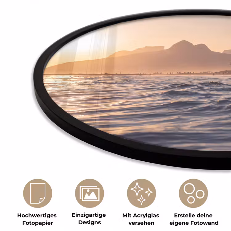 Zee - Golven - Zonsondergang - Kust - Goud Fotolijst rond zonder passe partout klein -closeup_DE