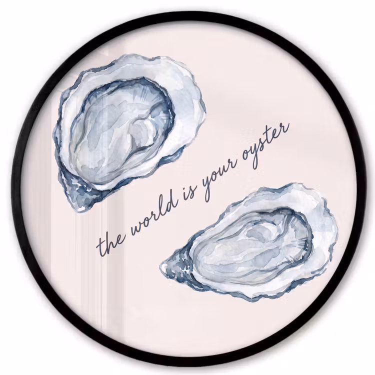 Zeeleven - Oester - Aquarel - Minimalistisch - Blauw Fotolijst rond zonder passe partout klein -3d