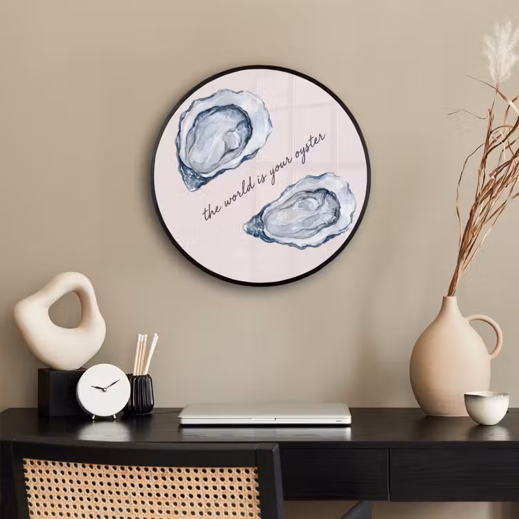 Zeeleven - Oester - Aquarel - Minimalistisch - Blauw Fotolijst rond zonder passe partout klein -sfeer1