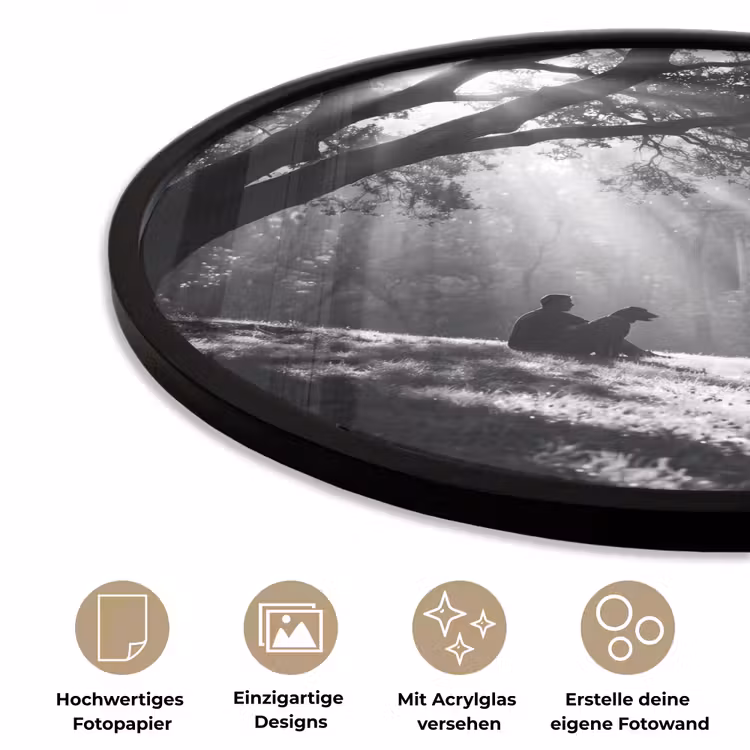 Mens - Hond - Natuur - Zwart-wit - Silhouet Fotolijst rond zonder passe partout klein -closeup_DE