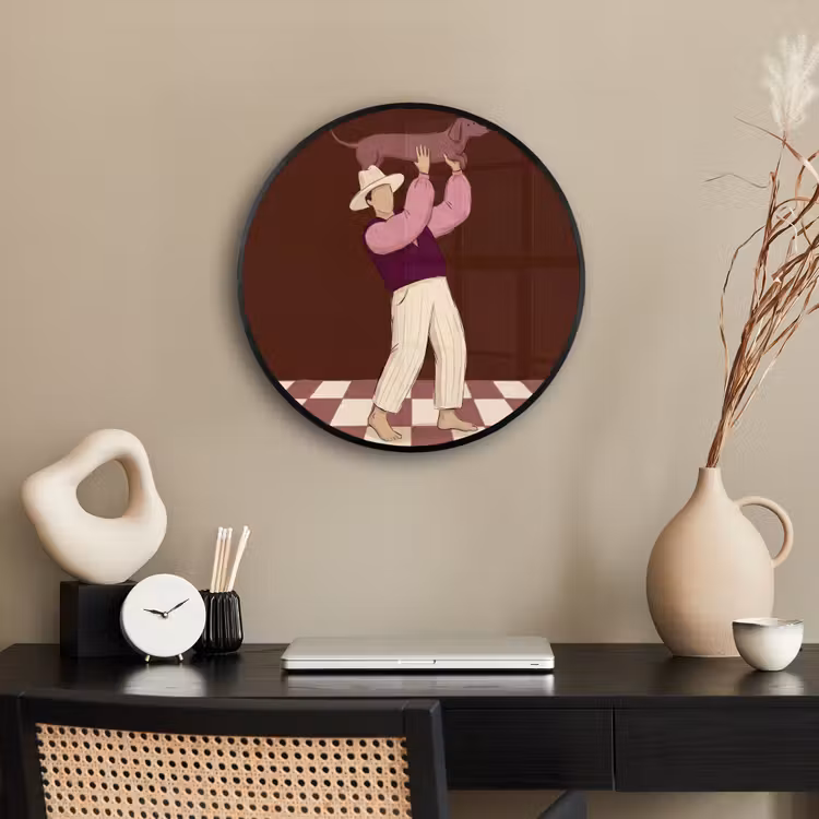 Mens - Hond - Dieren - Abstract - Roze Fotolijst rond zonder passe partout klein -sfeer1