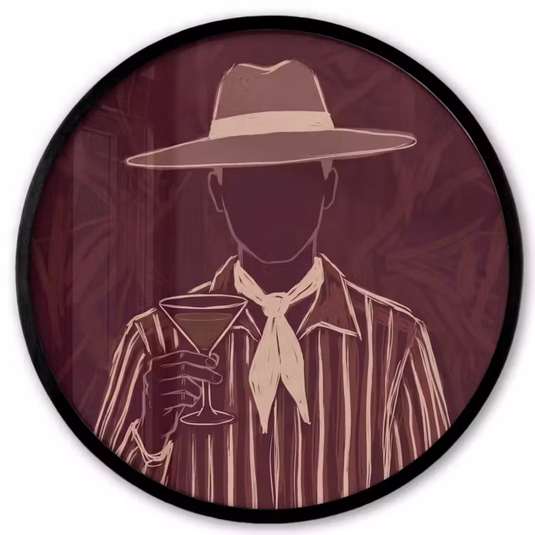 Mens - Hoed - Cocktail - Abstract - Bruin Fotolijst rond zonder passe partout klein -3d