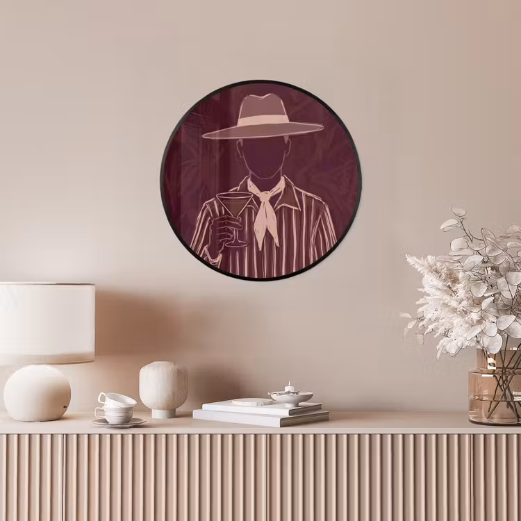 Mens - Hoed - Cocktail - Abstract - Bruin Fotolijst rond zonder passe partout klein -sfeer3