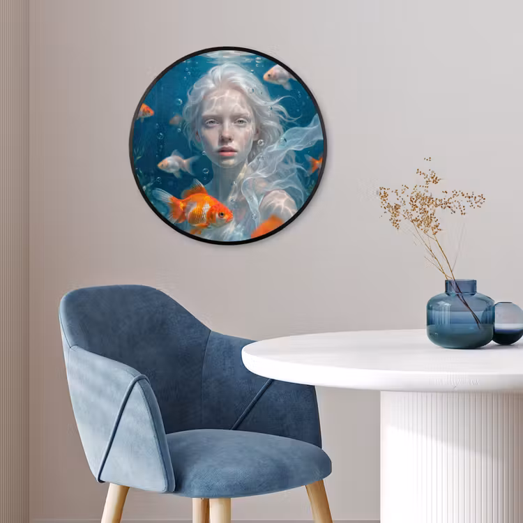 Mens - Onderwater - Vis - Modern - Blauw Fotolijst rond zonder passe partout klein -sfeer2