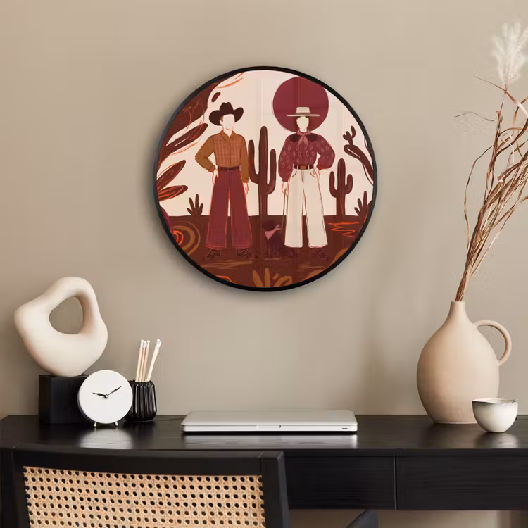 Mensen - Cowboykleding - Westerse stijl - Illustratie - Bruin Fotolijst rond zonder passe partout klein -sfeer1