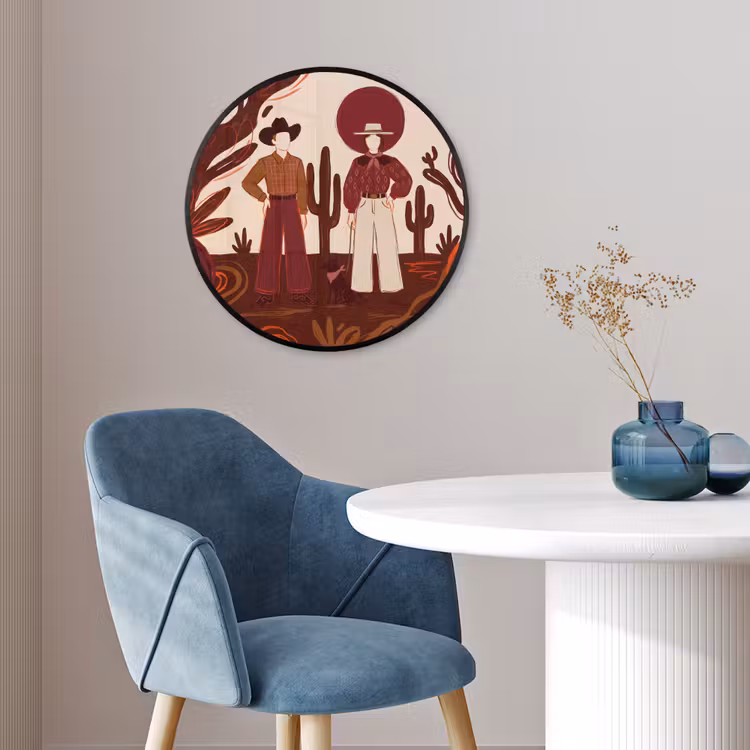 Mensen - Cowboykleding - Westerse stijl - Illustratie - Bruin Fotolijst rond zonder passe partout klein -sfeer2