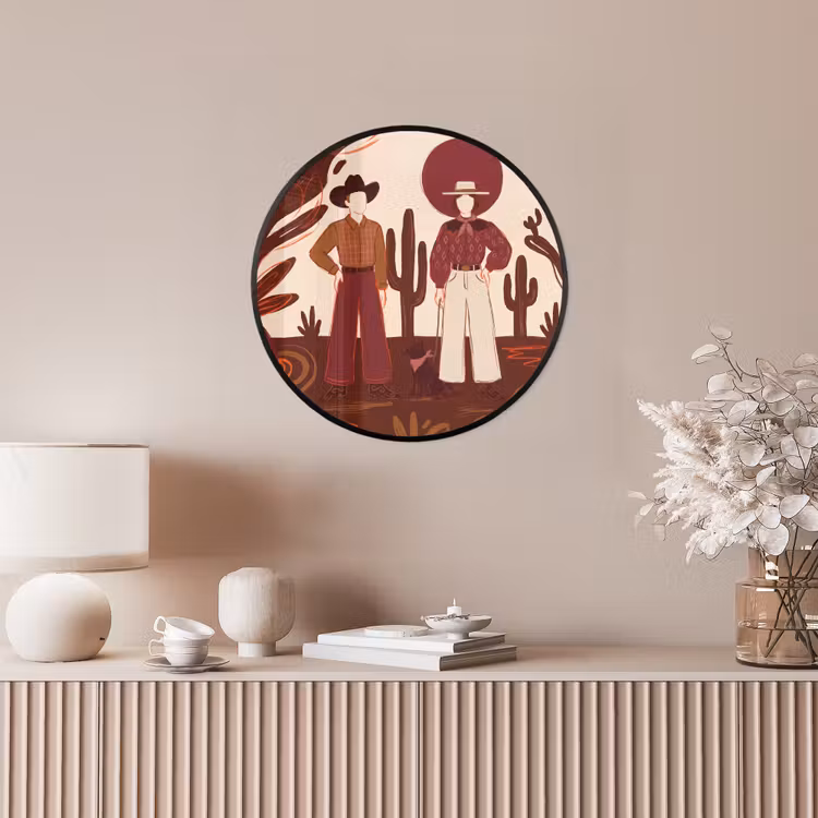 Mensen - Cowboykleding - Westerse stijl - Illustratie - Bruin Fotolijst rond zonder passe partout klein -sfeer3