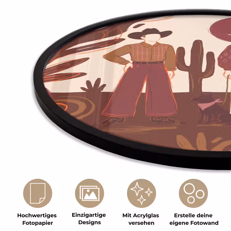 Mensen - Cowboykleding - Westerse stijl - Illustratie - Bruin Fotolijst rond zonder passe partout klein -closeup_DE