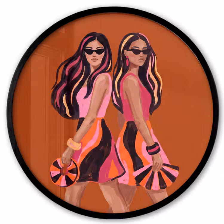Mensen - Duo - Mode - Illustratie - Kleurrijk Fotolijst rond zonder passe partout klein -3d