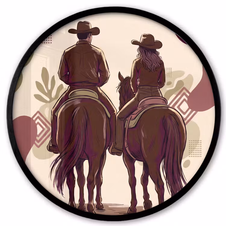 Mensen - Ruiters - Western - Illustratie - Bruin Fotolijst rond zonder passe partout klein -3d