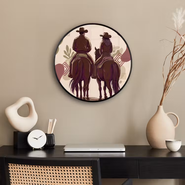 Mensen - Ruiters - Western - Illustratie - Bruin Fotolijst rond zonder passe partout klein -sfeer1
