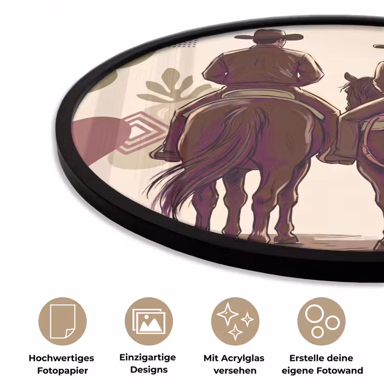Mensen - Ruiters - Western - Illustratie - Bruin Fotolijst rond zonder passe partout klein -closeup_DE