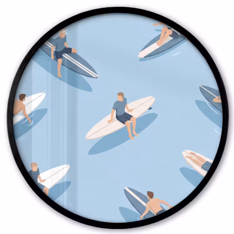 Mensen - Surfen - Water - Zomer - Illustratie Fotolijst rond zonder passe partout klein -3d