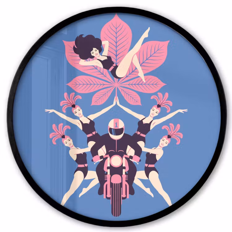 Mensen - Dans - Motor - Retro - Roze Fotolijst rond zonder passe partout klein -3d