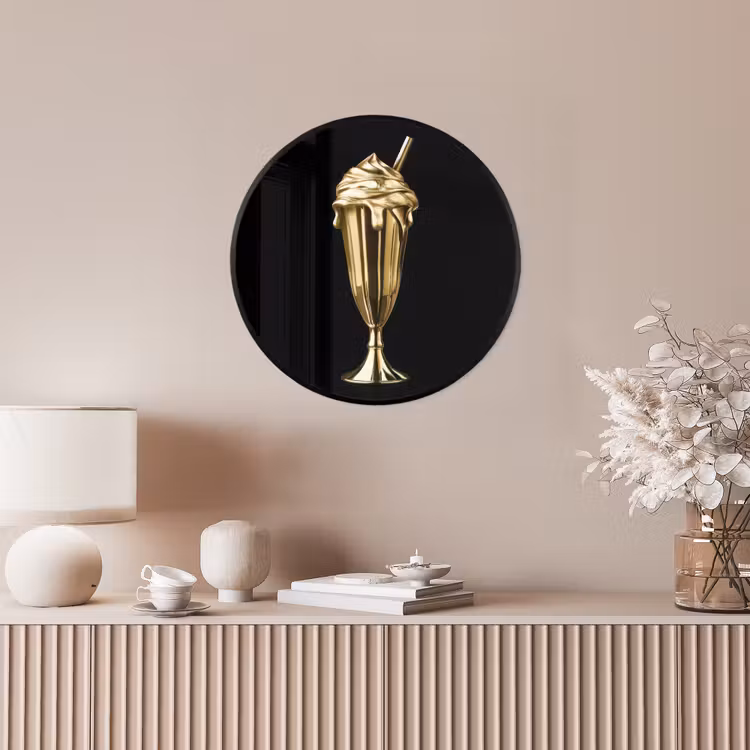 Milkshake - Goud - Drinken - Zwart Fotolijst rond zonder passe partout klein -sfeer3