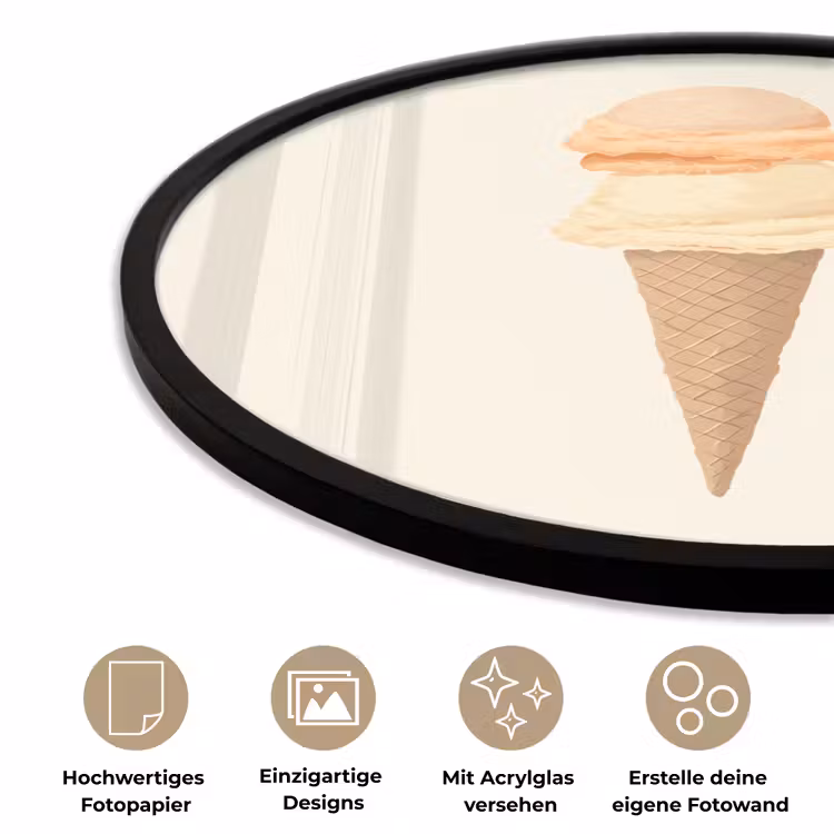 Minimalistisch - Schepijs - Hoorntje - Beige Fotolijst rond zonder passe partout klein -closeup_DE