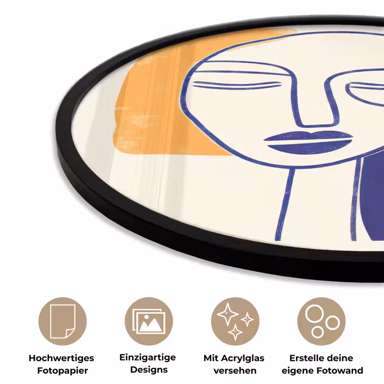 Minimalistisch - Gezicht - Hand - Oranje - Blauw Fotolijst rond zonder passe partout klein -closeup_DE