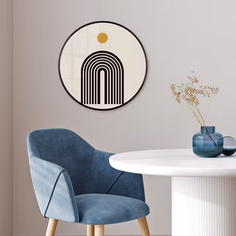 Minimalistisch - Zwarte boog - Gouden cirkel Fotolijst rond zonder passe partout klein -sfeer2