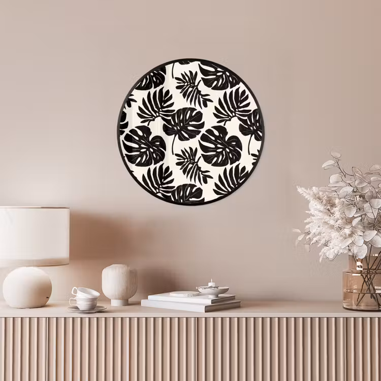 Modern - Monstera - Zwart Fotolijst rond zonder passe partout klein 856 -sfeer3