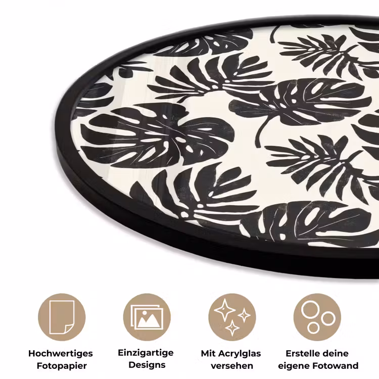 Modern - Monstera - Zwart Fotolijst rond zonder passe partout klein 856 -closeup_DE