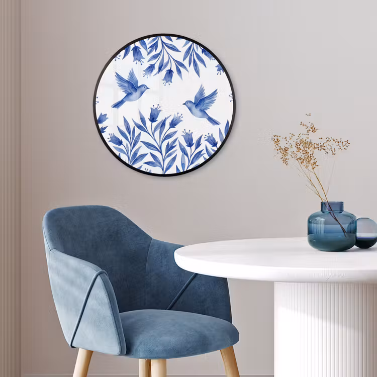 Modern - Vogels - Delfts - Blauw Fotolijst rond zonder passe partout klein -sfeer2