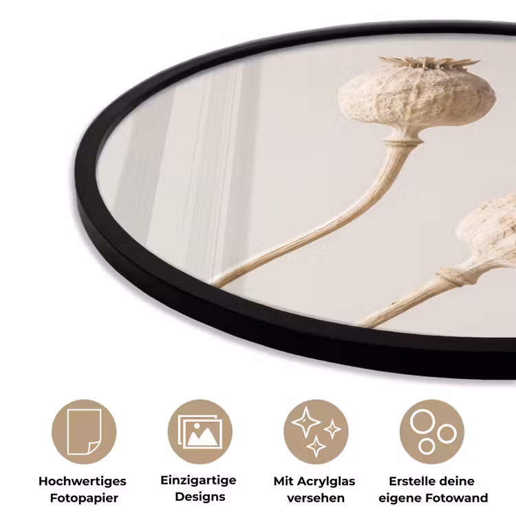 Papaverbollen - Droogbloemen - Minimalistisch - Beige - Rustig Fotolijst rond zonder passe partout klein -closeup_DE